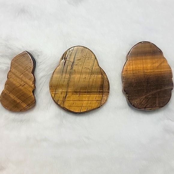 Set of Three Tiger Eye Money Happy Buddas Hand Carved Natural Gemstone Crystal - Picture 8 of 10